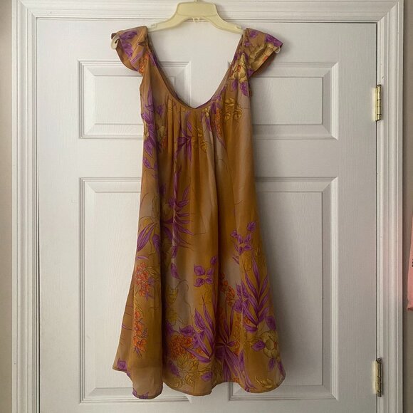 Anthropologie Gold and Purple Floral Mini Dress - Picture 3 of 7
